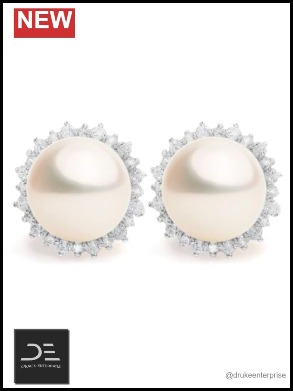 Freshwater Cultured Pearl Stud Earrings 925 Sterling Silver 8-9mm with Zirconia